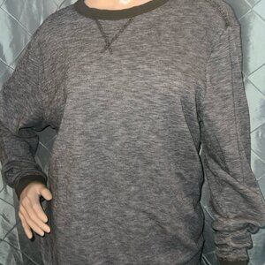 Old Navy Men Large Gray White Soft Washed Knit Long Sleeve Crew Neck Shirt (GS3)